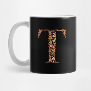 Retro Floral Letter T Mug